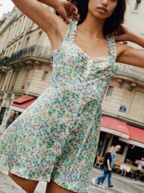 Zara Satin Effect Button Front Ruffle Strap Mini Dress Pastel Size. Medium